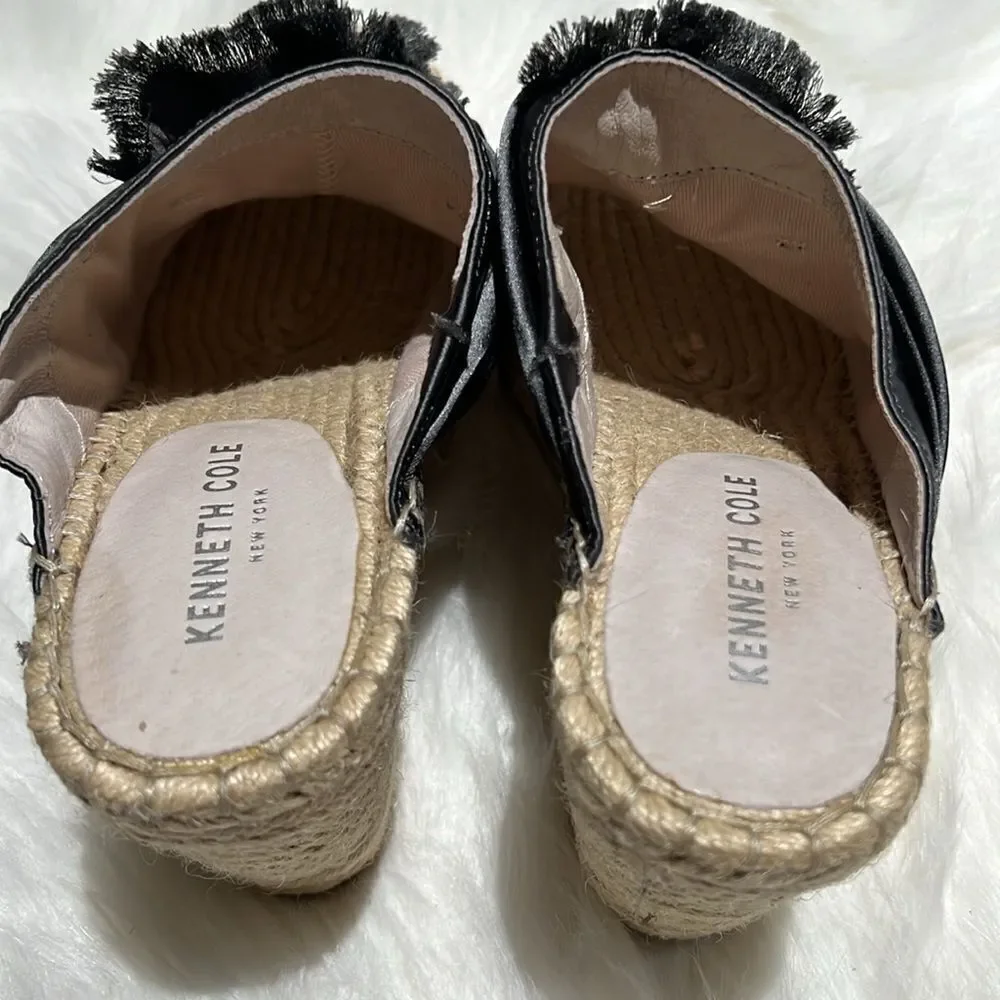 Kenneth Cole Gunmetal Grey Satin Espadrilles Wedge‎ Sandals Size 7.5M.  B83